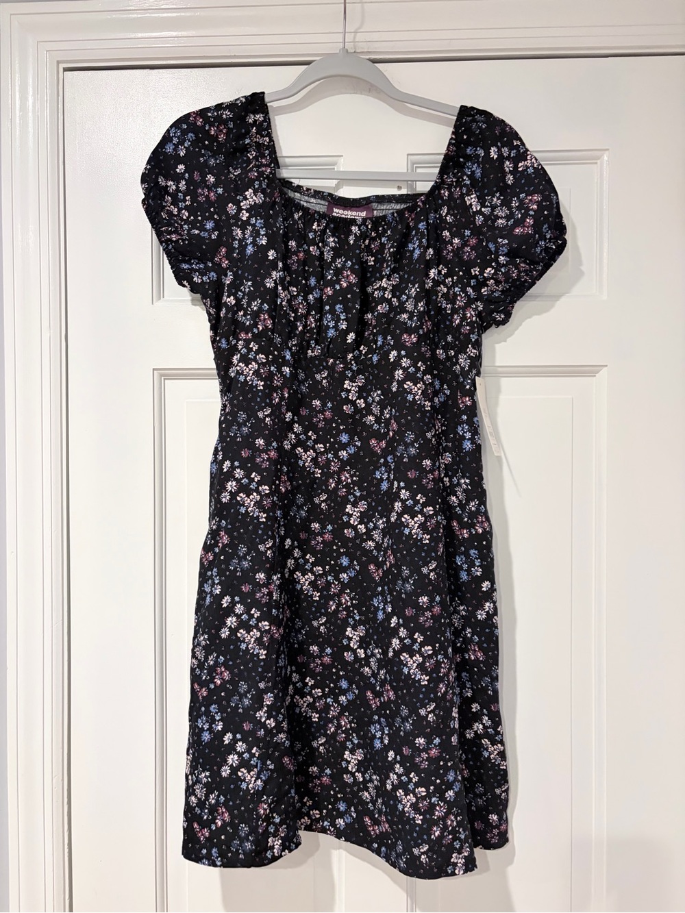 Girls' Floral Puff-Sleeve Casual Dress - Black